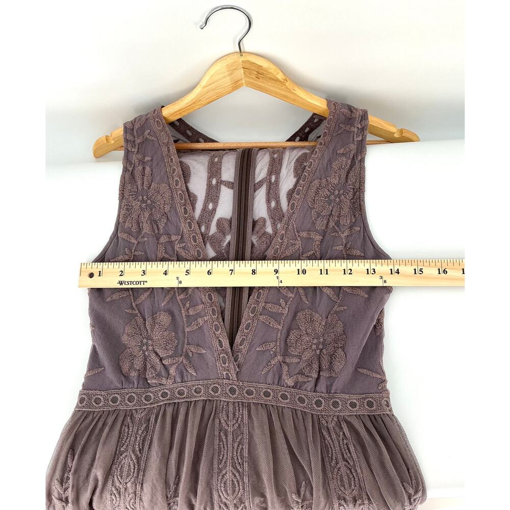 Wishlist Womens S Embroidered Mesh Maxi Dress Brown Boho Plunge Lined Festival - Picture 7 of 12